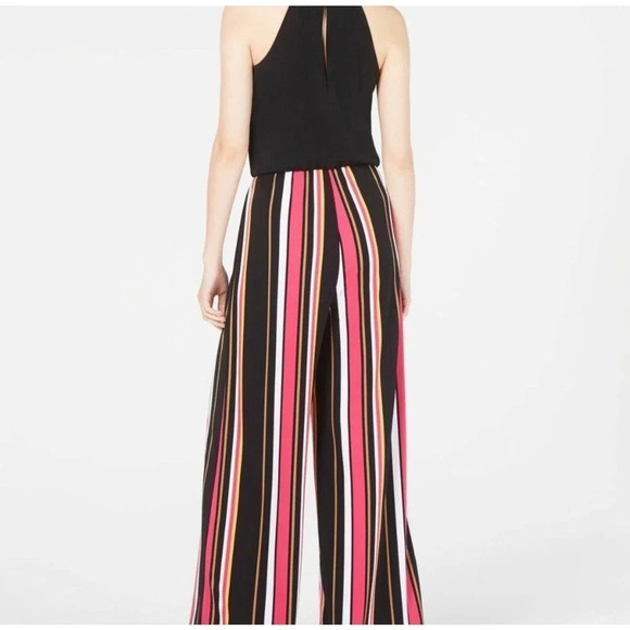 INC Women Pink Striped Black Sleeveless Halter Wide Leg Jumpsuit XL NWT - Picture 2 of 7
